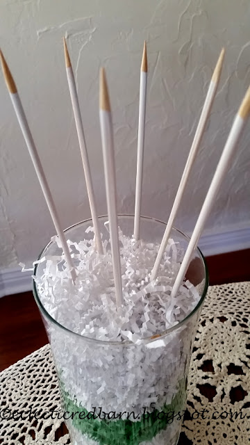 Eclectic Red Barn: Vase with Easter straw and painted skewers