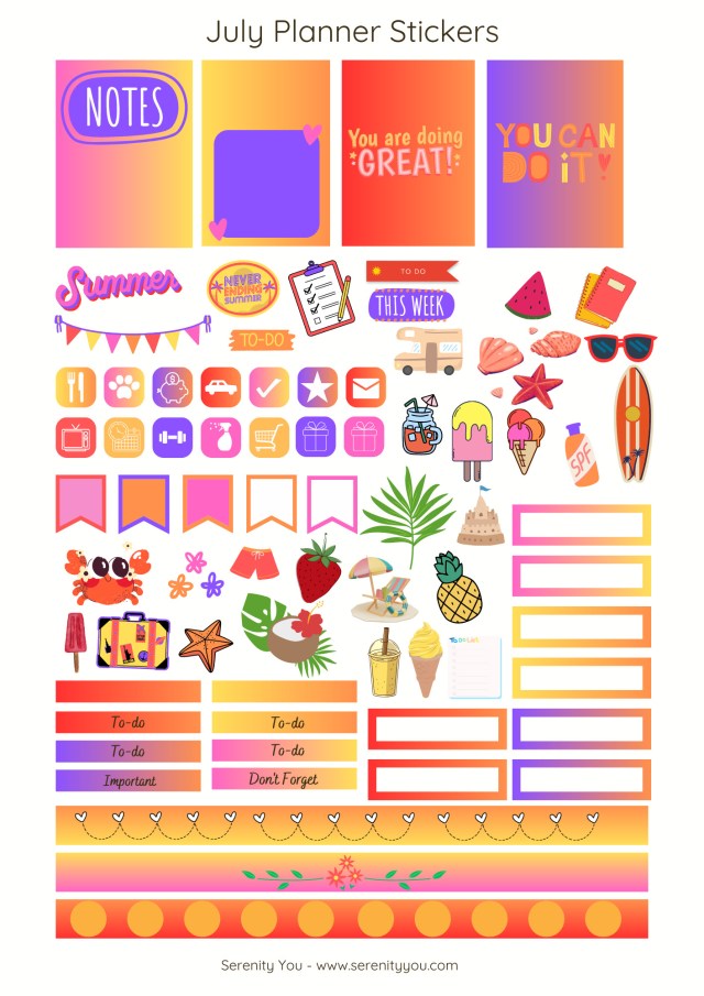 July Planner Stickers - Free Printable