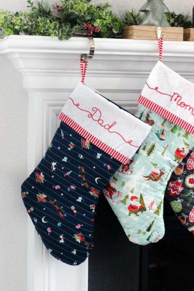 Quilted DIY Christmas stockings plus pattern from Gluesticks blog