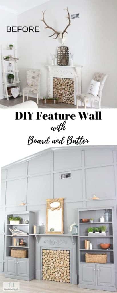 DIY Wall of Built In Bookshelves