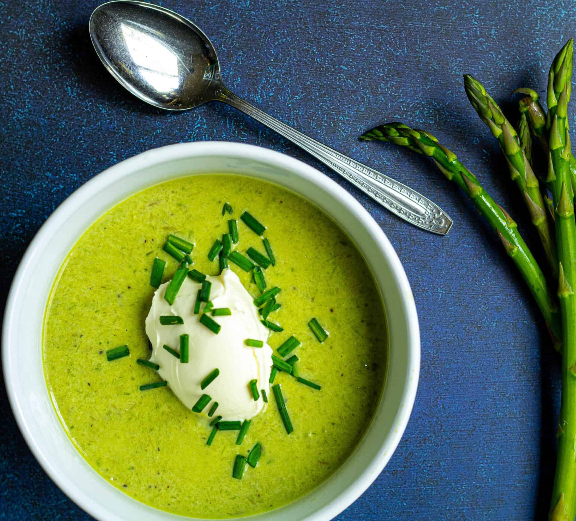 closeup of asparagus soup