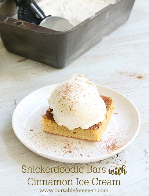 Snickerdoodle bars with cinnamon ice cream