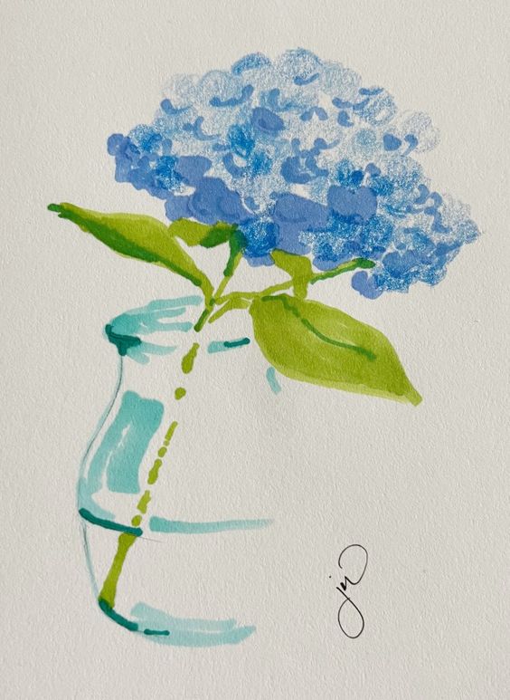 painting of a blue hydrangea